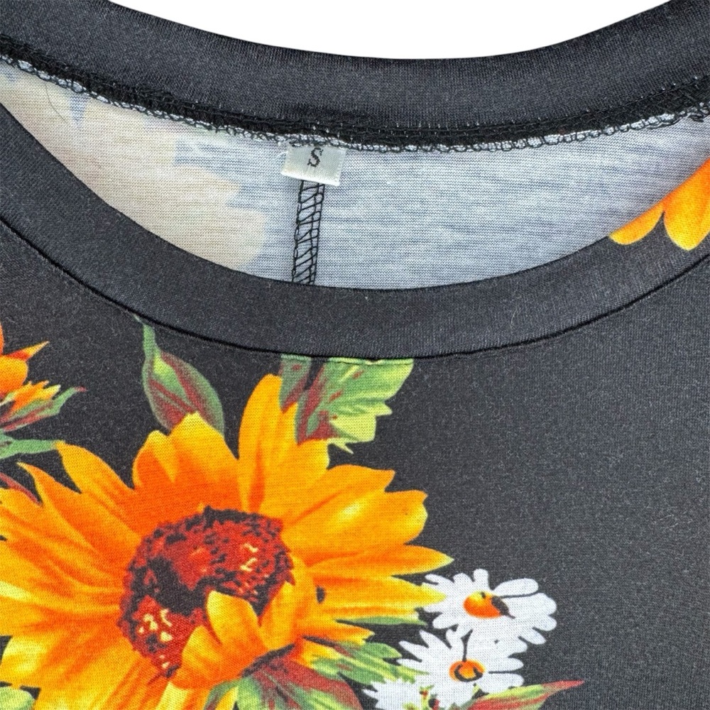Boutique Sunflowers on Black Background T-shirt Dress | Size Small - Picture 3 of 6